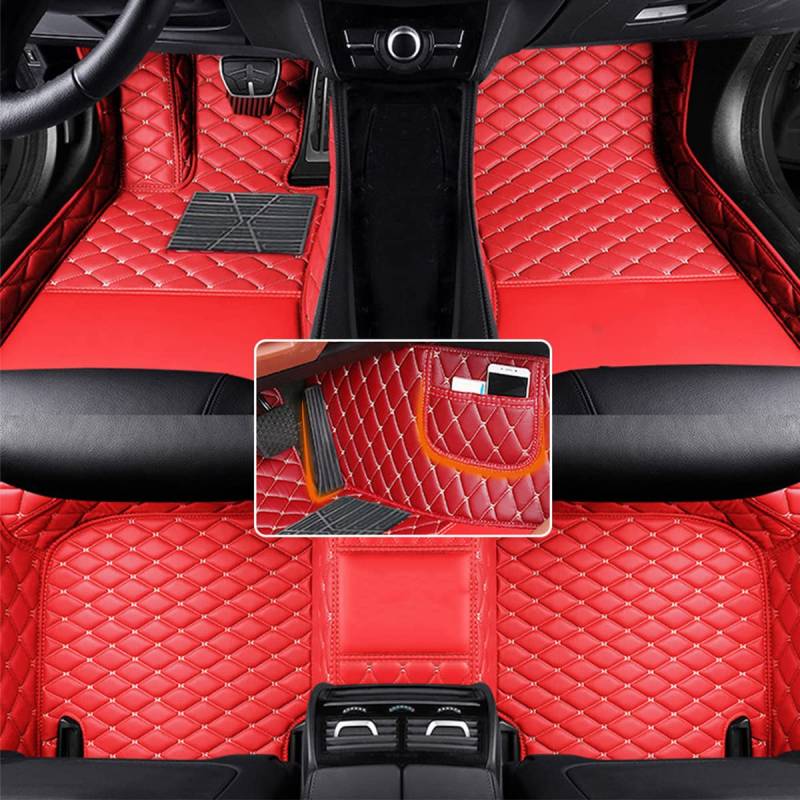 maiqiken Anpassen Auto FußMatten für 95% Auto Modelle 2000-2025 Autofussmatten 3D Luxus Anti-Rutsch PU-Leder Nach Maß Fußmatten (Rot) von maiqiken