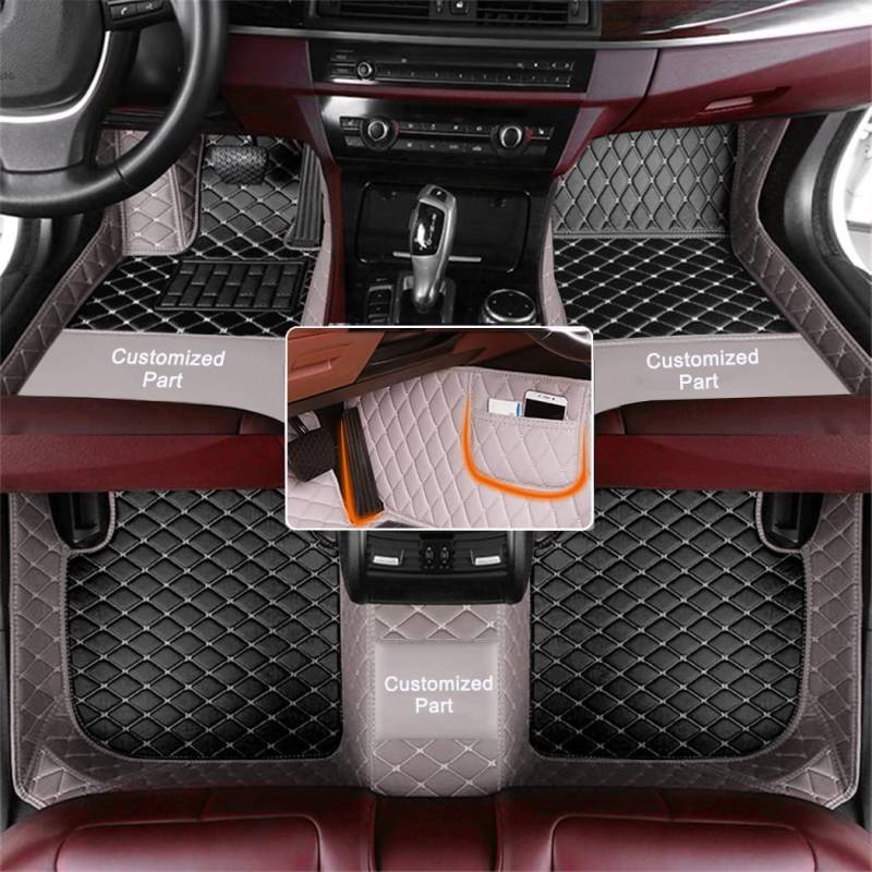 maiqiken Anpassen Auto FußMatten für 95% Auto Modelle 2000-2025 Autofussmatten 3D Luxus Anti-Rutsch PU-Leder Nach Maß Fußmatten Grau und Schwarz von maiqiken