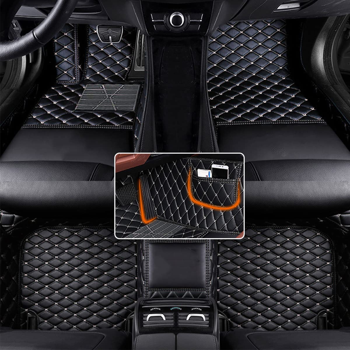 maiqiken Auto Fußmatten Kompatibel mit Audi S5 2020 Anti-Rutsch Leder Bodenverkleidungen (Schwarz Beige) von maiqiken