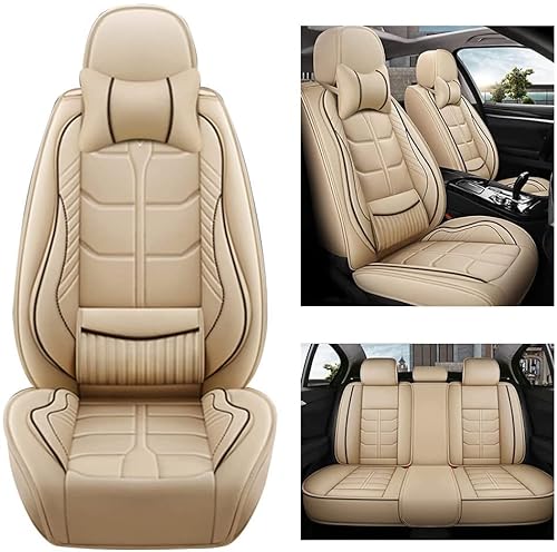 maiqiken Autositzbezug Für Audi A4 B5 E8 B8 Cabrio Avant Wagon Sedan Komplettset 5 Sitze Allwettereinsatz Auto Ledersitzbezug Beige von maiqiken