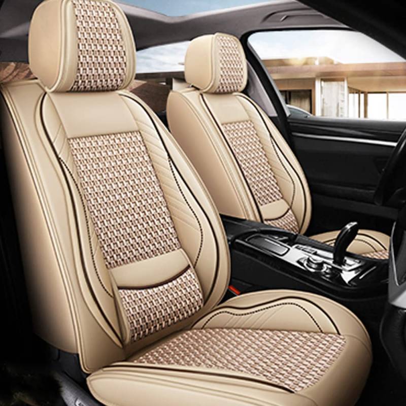maiqiken Autositzbezug Für Audi A6 Sedan Avant Komplettset 5-Sitze Sitzbezüge Allwettereinsatz Auto PU Ledersitzbezug Vorne und Hinten,Standard - Beige von maiqiken