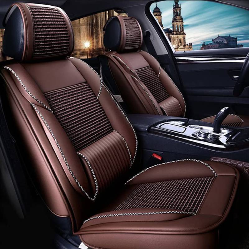 maiqiken Autositzbezug Für Audi Q5 SQ5 2008-2025, Komplettset 5 Sitze Allwettereinsatz Auto PU Ledersitzbezug Vorne und Hinten 5 Stück, Standard - Kaffee von maiqiken