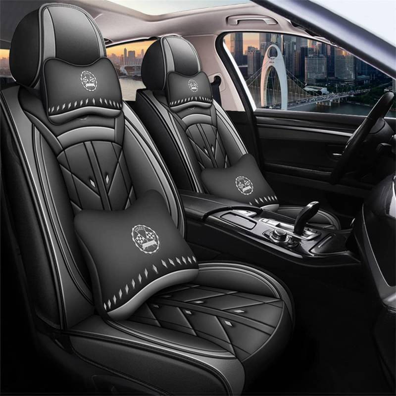 maiqiken Autositzbezug Für Audi Q5 SQ5 2008-2025 Komplettset 5 Sitze sitzbezüge Allwettereinsatz Auto PU Ledersitzbezug Vorne und Hinten 5 Stück, Deluxe Version - Grau von maiqiken