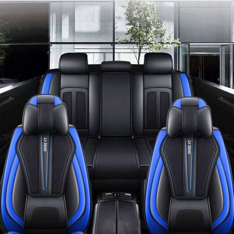 maiqiken Autositzbezug Für Ford Ranger 2003-2025 für 5-Sitze Sitzbezüge Auto PU Leder Komplettset, Universell Sitzbezug Auto Sitzschoner Kompatibel, Luxus, Schwarz Blau von maiqiken