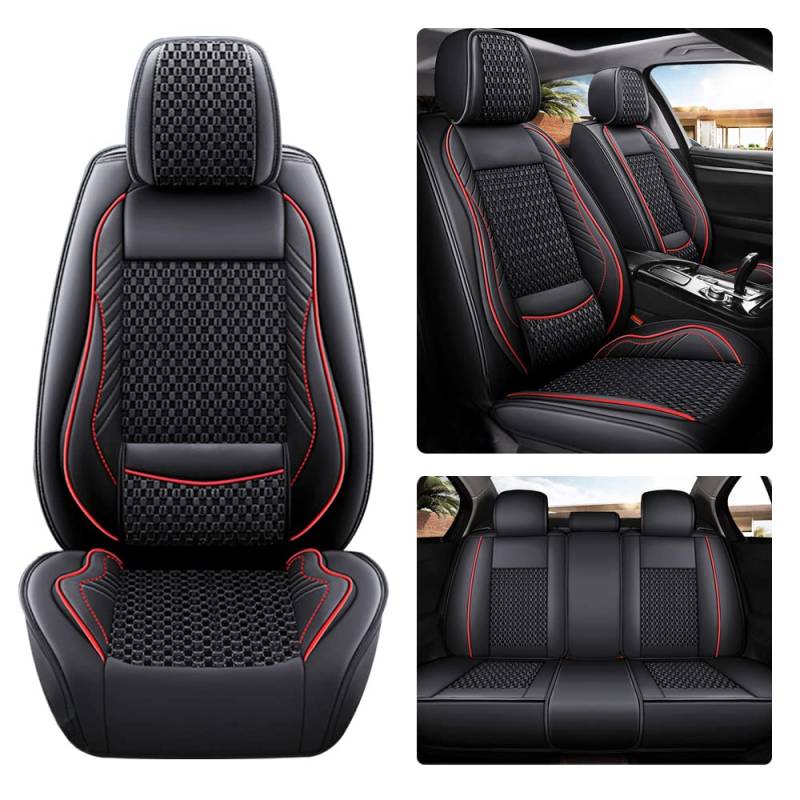 maiqiken Autositzbezug Für Mazda CX-5 Grand Touring Komplettset 5-Sitze Sitzbezüge Allwettereinsatz Auto PU Ledersitzbezug Vorne und Hinten,Standard - Schwarz rot von maiqiken
