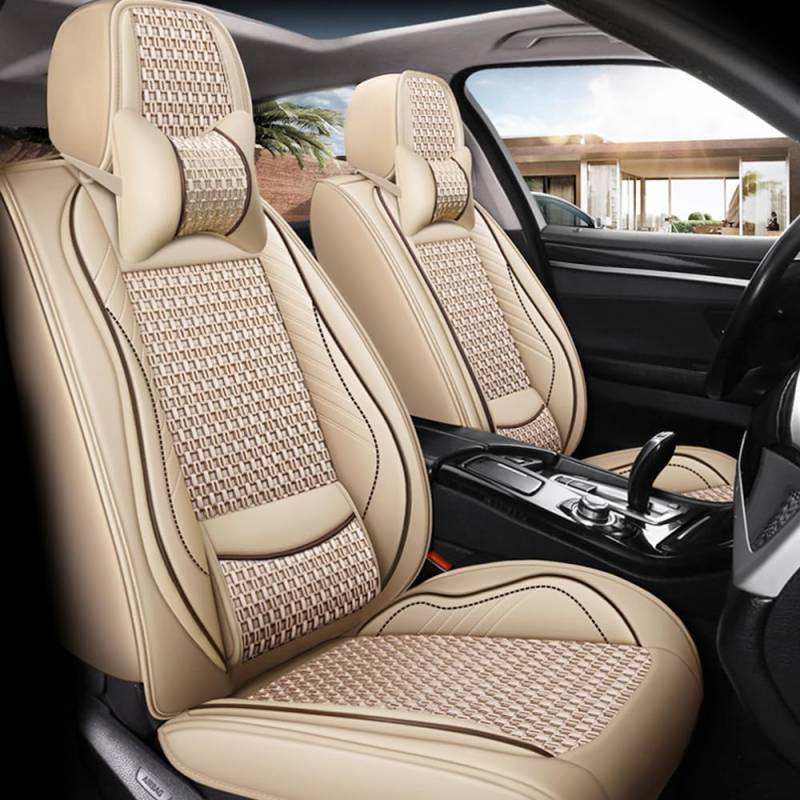 maiqiken Autositzbezug Für Mercedes Benz B-Class W245 Komplettset 5-Sitze Sitzbezüge Allwettereinsatz Auto PU Ledersitzbezug Vorne und Hinten,Deluxe - Beige von maiqiken