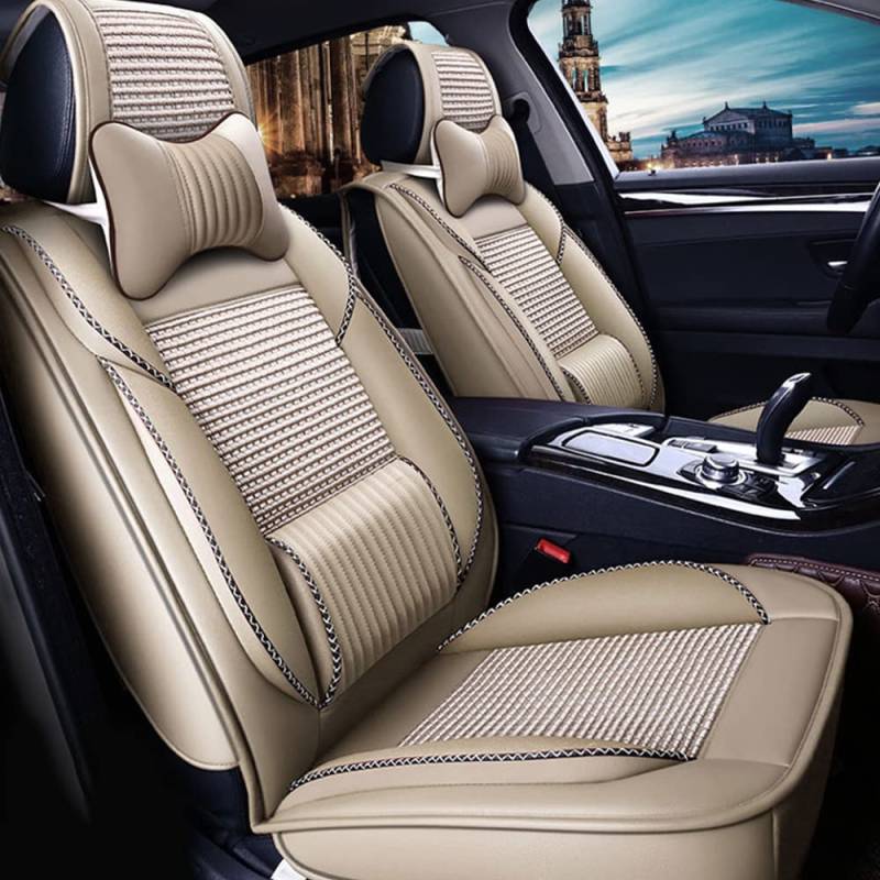maiqiken Autositzbezug Für Mercedes Benz C-Class W203 W205 W204, Komplettset 5 Sitze Allwettereinsatz Auto PU Ledersitzbezug Vorne und Hinten 5 Stück, Deluxe - Beige von maiqiken