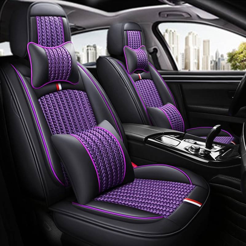 maiqiken Autositzbezug Für Mercedes Benz C-Class W203 W205 W204 Komplettset 5-Sitze Autositzbezüge Allwettereinsatz Auto PU Ledersitzbezug Vorne und Hinten,Deluxe - Schwarz lila von maiqiken