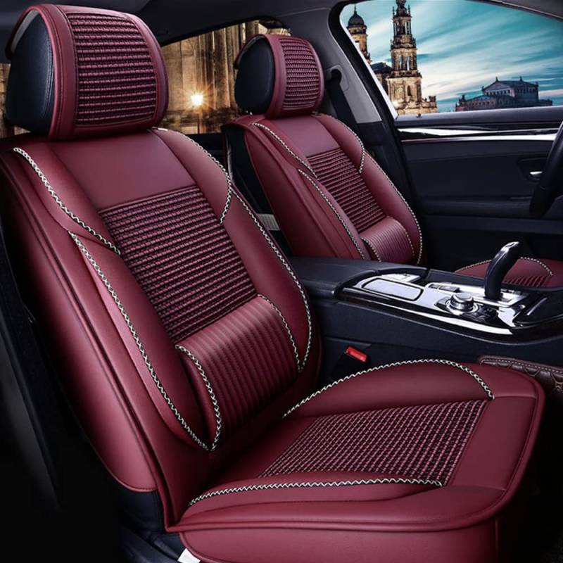 maiqiken Autositzbezug Für Mercedes Benz GL GlE GLA GLC GLK, Komplettset 5 Sitze Allwettereinsatz Auto PU Ledersitzbezug Vorne und Hinten 5 Stück, Standard - Rot von maiqiken