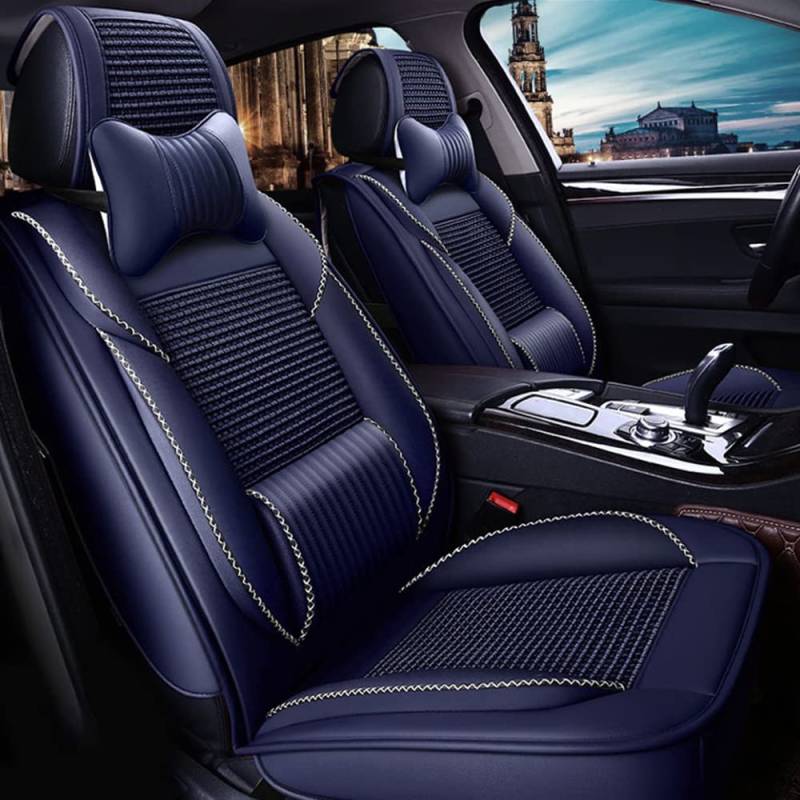 maiqiken Autositzbezug Für Nissan Qashqai J10 J11 2006-2025, Komplettset 5 Sitze Allwettereinsatz Auto PU Ledersitzbezug Vorne und Hinten 5 Stück, Deluxe - Blau von maiqiken