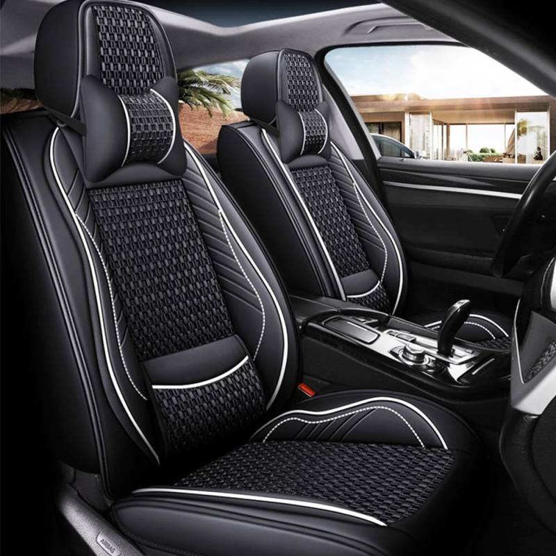 maiqiken Autositzbezug Für SEAT Arona Komplettset 5-Sitze Sitzbezüge Allwettereinsatz Auto PU Ledersitzbezug Vorne und Hinten,Deluxe - Schwarz weiß von maiqiken