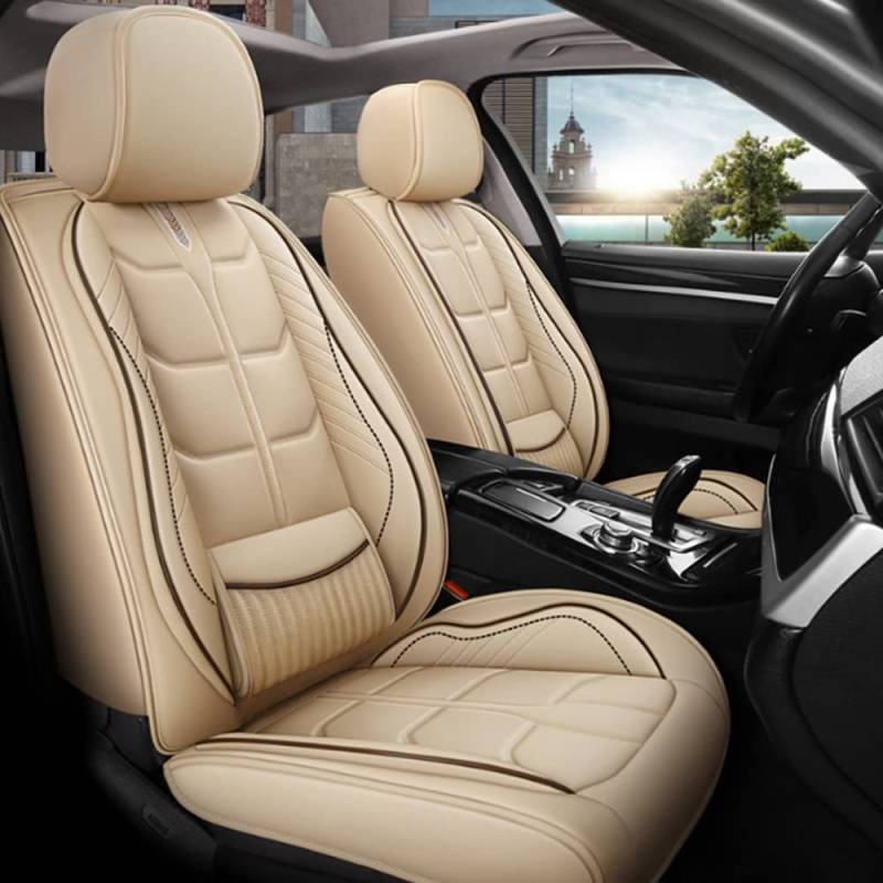 maiqiken Autositzbezug Für VW for Volkswagen Golf 3 5 6 7 Golf3 Golf5 Golf6 Golf7 Tour Variant Komplettset 2 Sitze Allwettereinsatz Auto Ledersitzbezug Beige von maiqiken