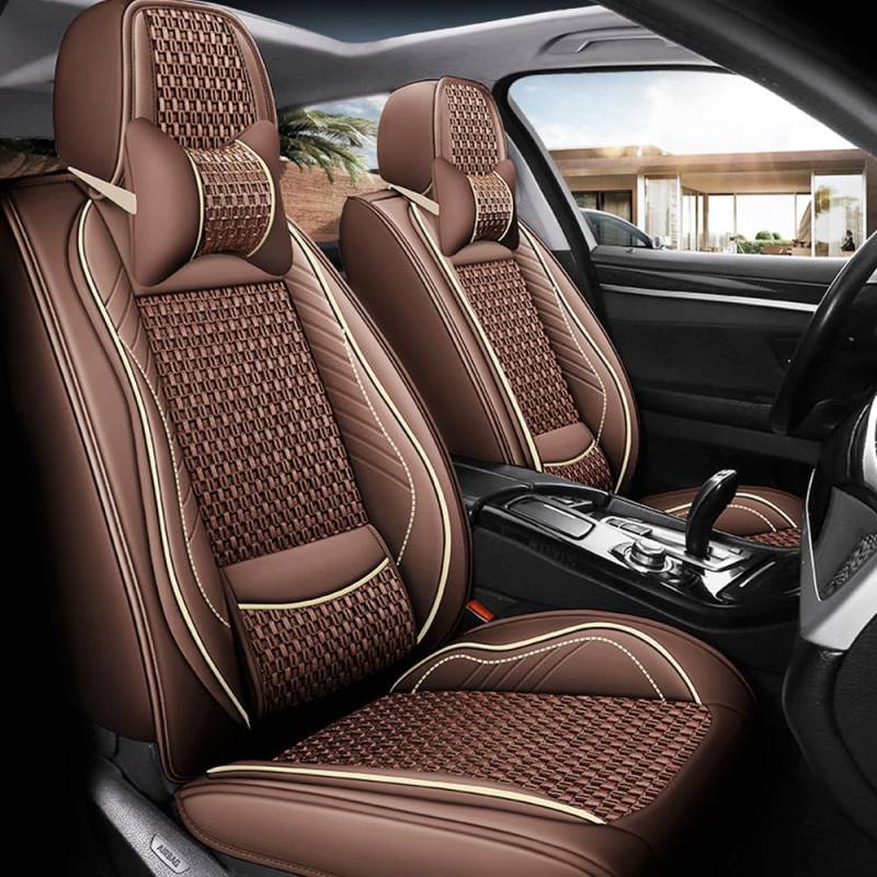 maiqiken Autositzbezug Für Volkswagen Passat B5 B6 B7 B8 Komplettset 5-Sitze Sitzbezüge Allwettereinsatz Auto PU Ledersitzbezug Vorne und Hinten,Deluxe - Braun von maiqiken