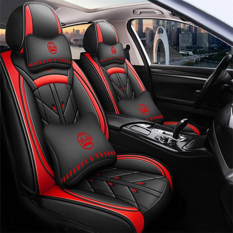 maiqiken Autositzbezug Für Volkswagen Tiguan 2009-2025 Komplettset 5 Sitze sitzbezüge Allwettereinsatz Auto PU Ledersitzbezug Vorne und Hinten 5 Stück, Deluxe Version - Rot von maiqiken