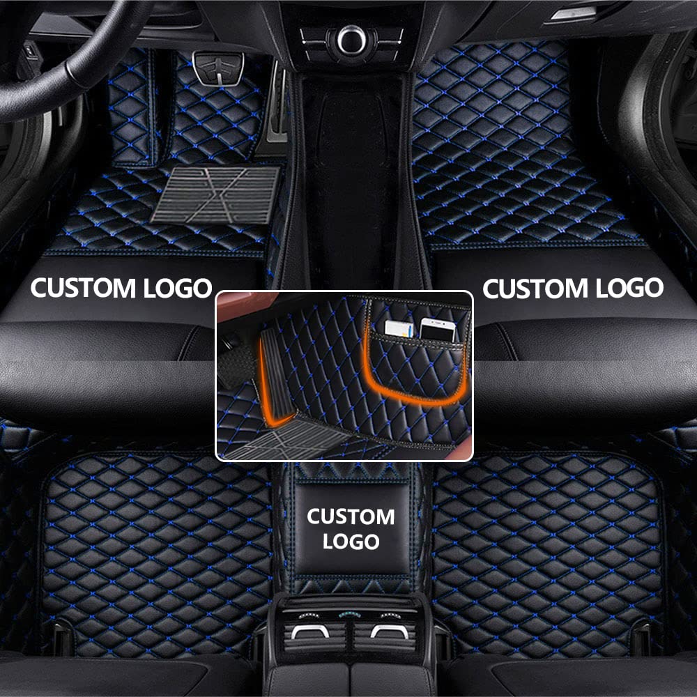 Maßgeschneiderte Auto-Fußmatten für 95% Limousine, SUV, Sportwagen, Polster, Schutz, rutschfeste Leder-Bodeneinlagen (schwarz blau) von manchoose