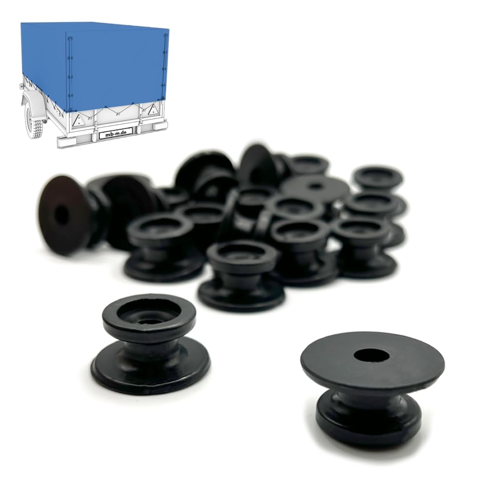 mb-m® 906789 20 Stück Rundknopf, Kunststoff, schwarz, Seil-Ø 6+8 mm für Anhänger von mb-m
