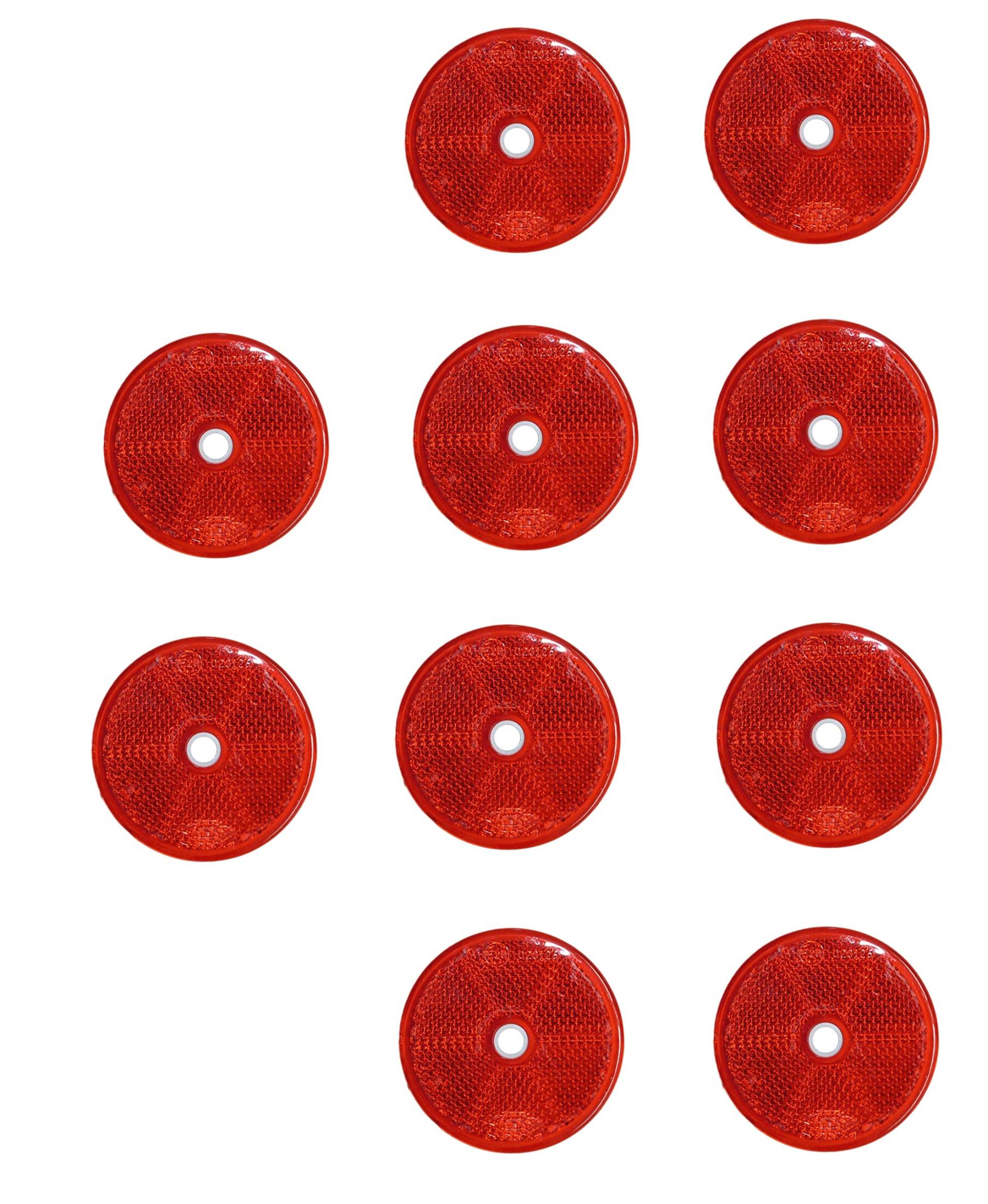 mb-m 906673 10er Set Rückstrahler, Seitenstrahler, Reflektor Rund 60mm rot zum Schrauben mit E-Prüfzeichen für Anhänger Pritsche Links rechts Katzenauge rot mb-m 906673 10er Set Rückstrahler, Seitenstrahler, Reflektor Rund 60mm rot zum Schrauben mit E-Prüfzeichen für Anhänger Pritsche Links rechts Katzenauge rot von mb-m