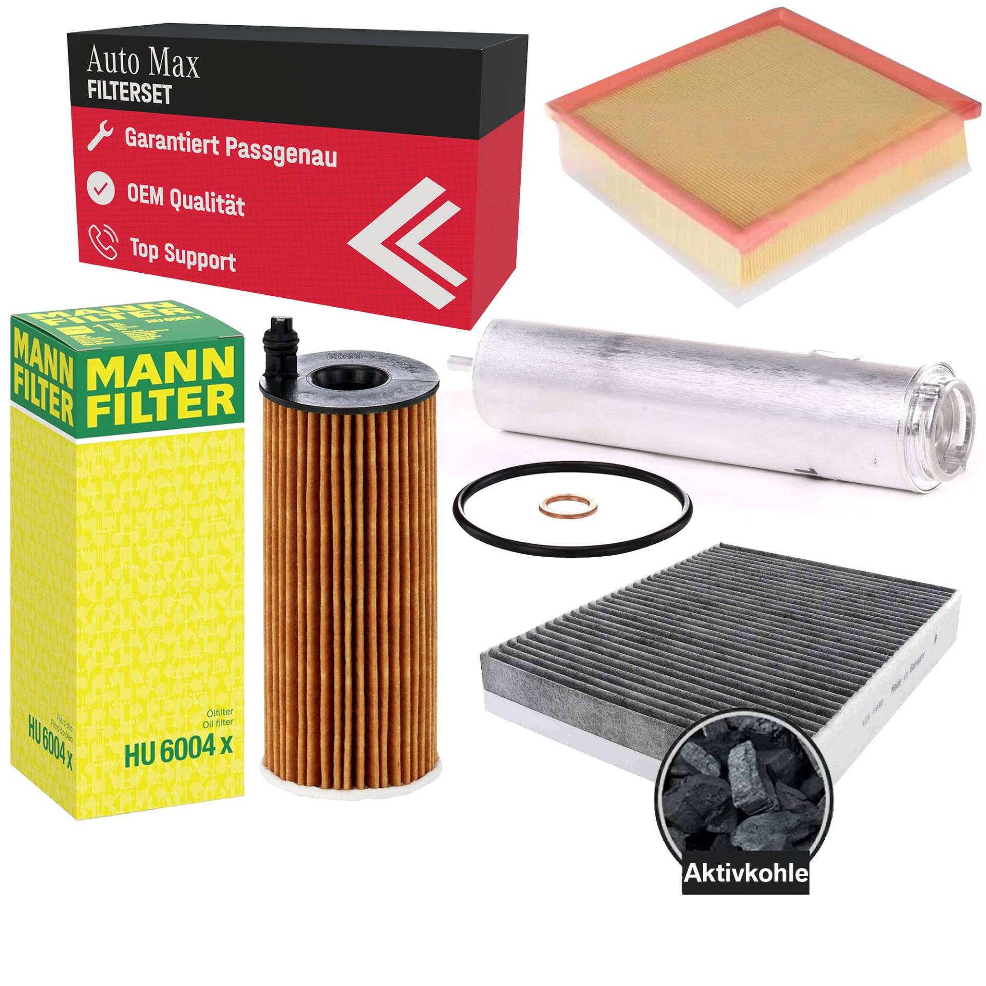 Filterset Inspektionspaket für BMW 1er 2er | Diesel N47 | 118d (143 PS) 120d (184 PS) | F20 F21 F22 F23 | Ölfilter | Luftfilter | Innenraumfilter | Kraftstofffilter | Aktivkohle von mbmax.de