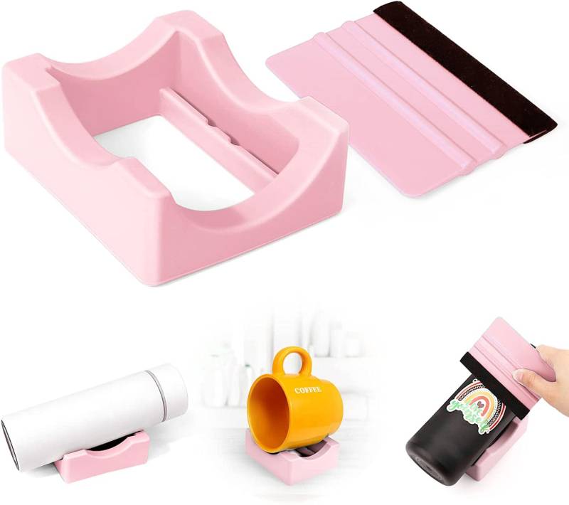 Cup Cradle for Crafting, Kleine Tassenhalterung aus Silikon für Becher mit Integriertem Schlitz und Folienrakel mit Filzkante Abziehschaber rutschfest Becherhalter zum Basteln (rosa) von mciskin