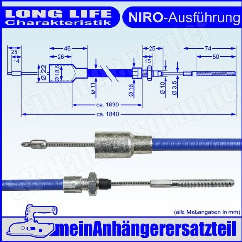 Knott Bremsseil Bowdenzug NIRO 18,5 / 22mm Glocke 1630 / 1840mm – 37086.18 von meinAnhängerersatzteil