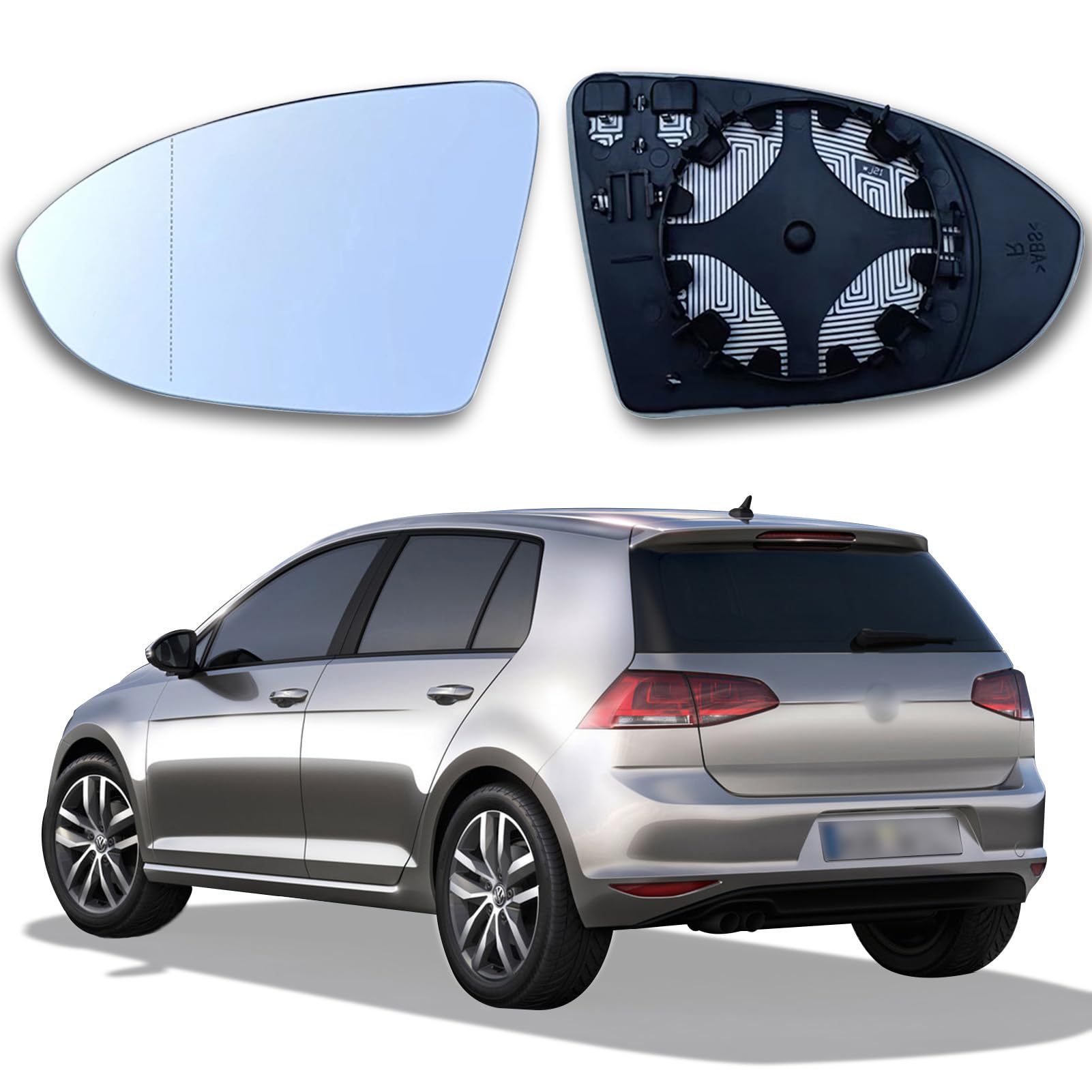 Spiegelglas Golf 7 Links Beheizbar Asphärisch Passend für Golf 7 Spiegelglas Links Fahrerseite Beheizbar Ersatzspiegelglas Golf 7 Außenspiegel Glas mit Trägerplatte von mellystore