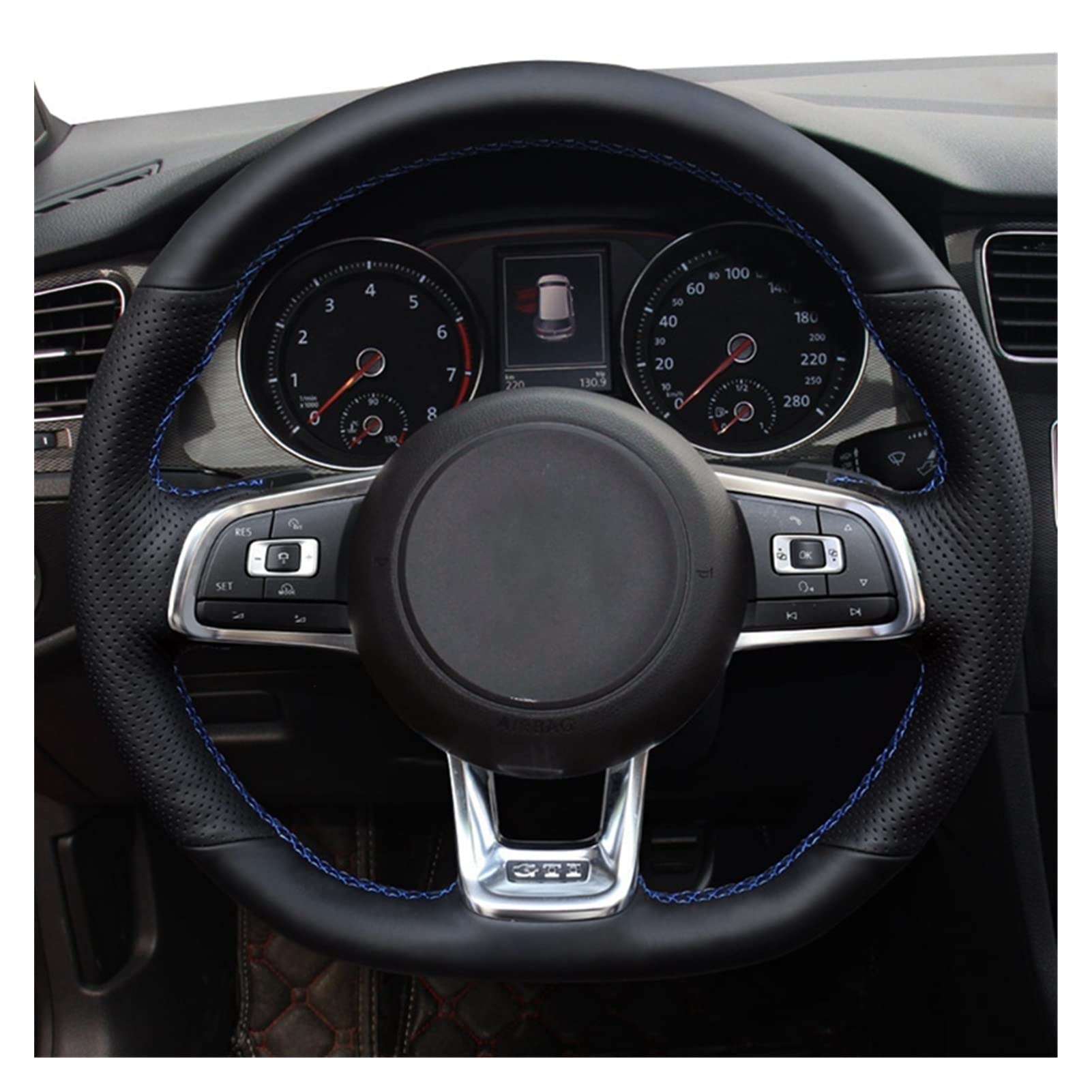 Auto Lenkrad Abdeckung Handgenähte Auto-Lenkradabdeckung Für VW Für Golf Für GTI 7 Für GTD Für GTE 7 R 7 Für Polo 2013 2014 2015 2016 2017 2018-2021 Lenkradbezug (Farbe : Red Thread) von mhbh