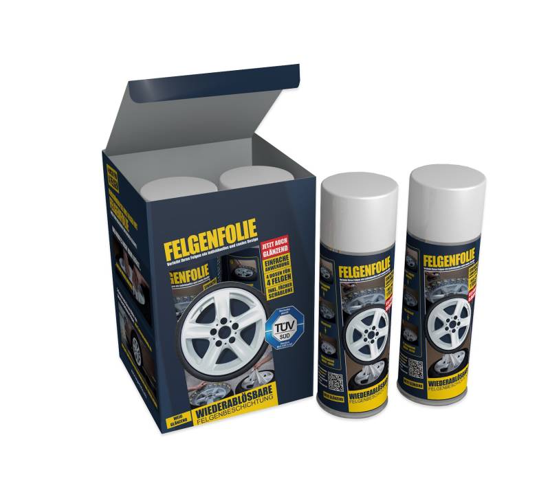 mibenco 61001202 FELGENFOLIE Set, 4 x 400 ml, Weiß Glänzend - Original 4er Set - Flüssiggummi / Sprühfolie - Farbe und Schutz zum Felgen lackieren von mibenco