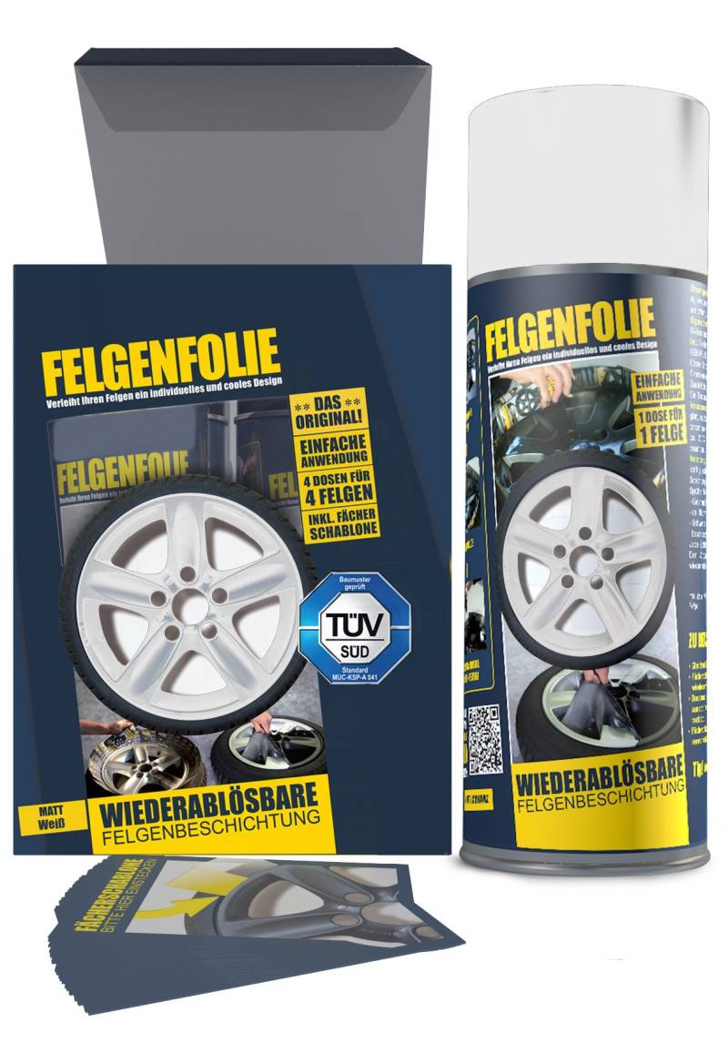 mibenco 61001402 FFELGENFOLIE Set, 4 x 400 ml, Matt Weiß - Original 4er Set - Flüssiggummi / Sprühfolie - Farbe und Schutz zum Felgen lackieren von mibenco