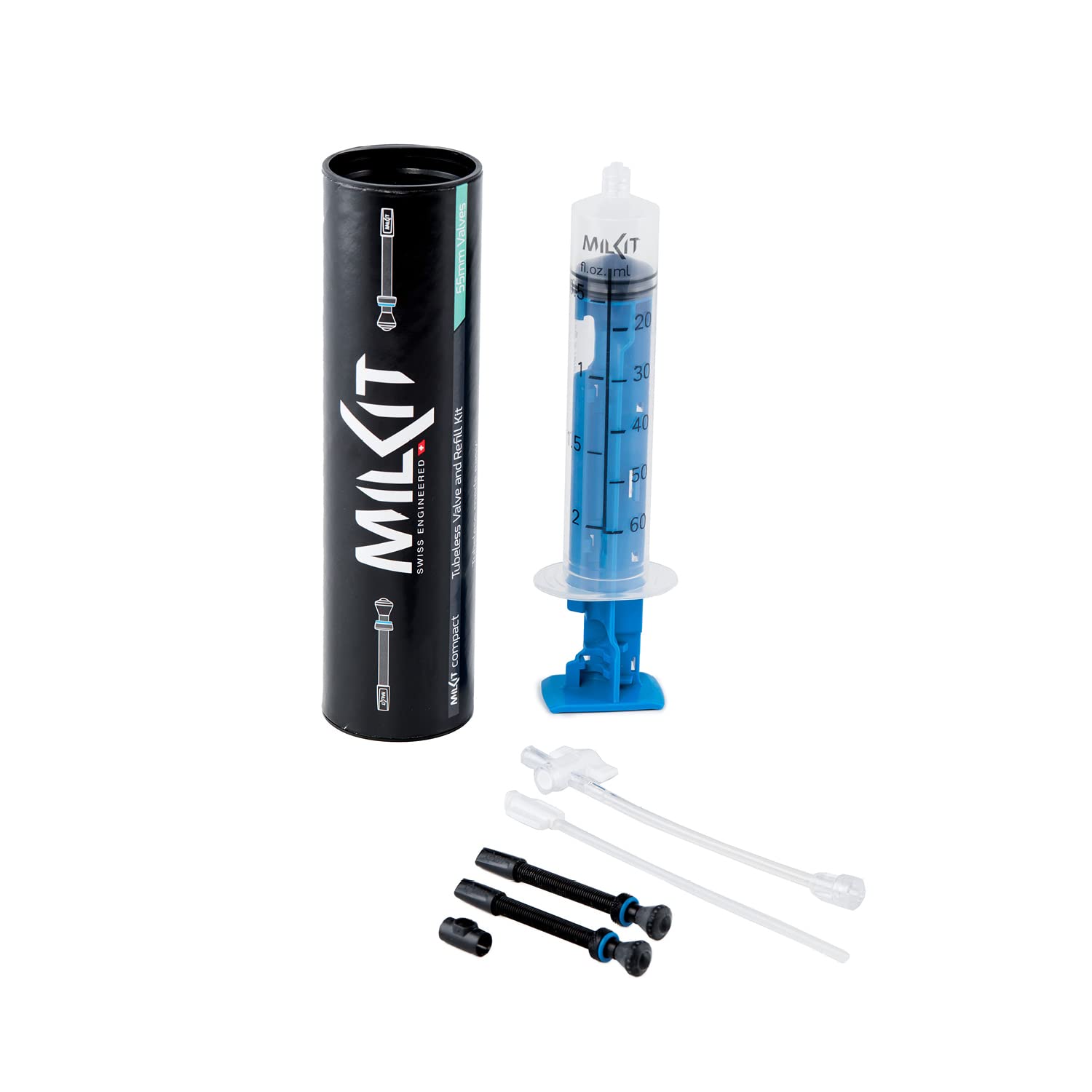 milKit Tubeless Kit COMPACT - Injektor Werkzeug - Dichtmilch Tubeless Montage Set mit Spritze - Dichtmilch Tubeless Spritzensystem (55 mm) von milKit