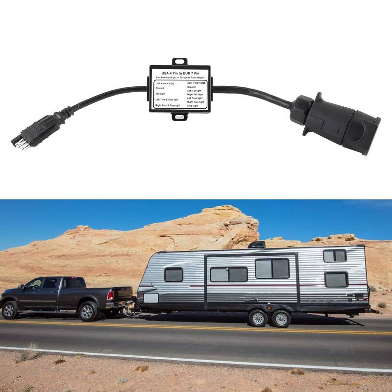 minifinker 4-Wege-Flachstecker (US-Fahrzeug) auf 7-Wege-Rundstecker, Plug-and-Play-Lichtkonverter, 17,7 Zoll Usa 4-Polig Zu Eur 7-Poliger Adapter-Stopp- / Bremssignal-Trennschalter von minifinker