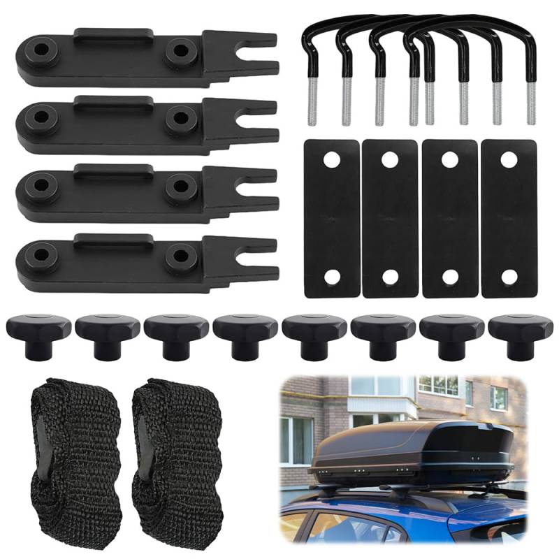 mizikuu 4pcs Dachbox Befestigung U Bügel, Universal Auto Van Montage Fitting Installationszubehörsatz mit Schwere Kontermuttern U Bolzen Schellen Bandagen Rund Punktaufkleber Halterungs Montagezubehör von mizikuu