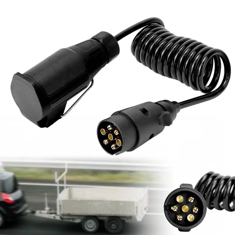 mizikuu Anhänger Verlängerung, 7 auf 7 Polig Anhänger Adapterkabel 2M Spiralkabel Adapter Anhängerstecker Verlängerungskabel für Wohnwagen KFZ Caravan RV Traktor Bootstrailer von mizikuu