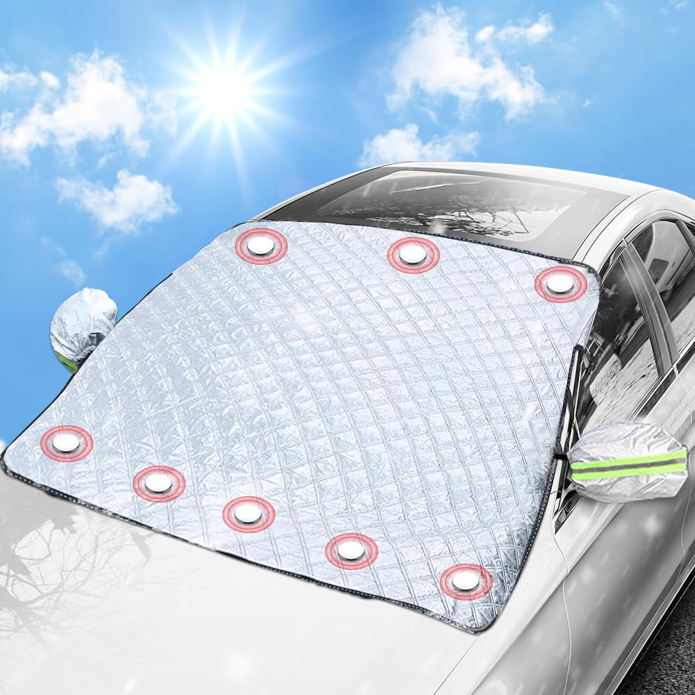 mizikuu Sonnenschutz Auto Frontscheibe, Faltbare Scheibenabdeckung mit Seitenspiegelabdeckung Windschutzscheiben Abdeckung gegen Schnee, Frost, UV-Strahlung,187 x147x 120 cm von mizikuu