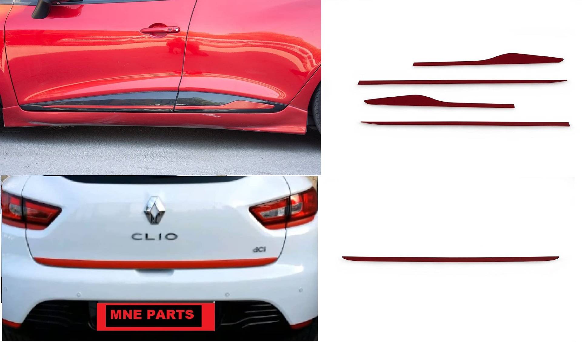 Passend für Clio IV 2012+2019 Seitentürleiste in roter Farbe 4 Stück + Kofferraumdeckel Unterleiste 1 Stück + aus Edelstahl… Passend für Clio IV 2012+2019 Seitentürleiste in roter Farbe 4 Stück + Kofferraumdeckel Unterleiste 1 Stück + aus Edelstahl… von mne parts