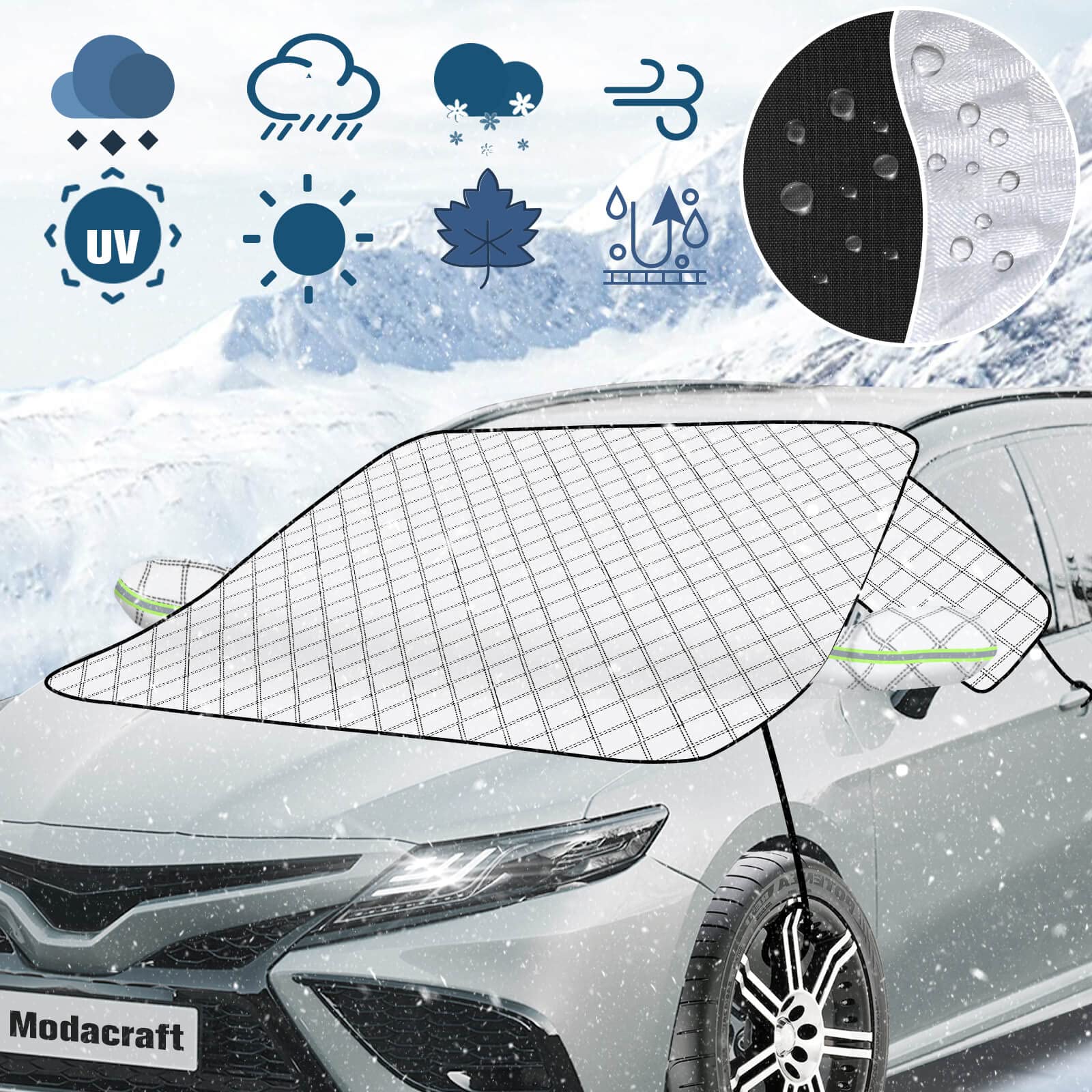 modacraft 2024 Aufgerüstet Frontscheibenabdeckung mit Seitenspiegelabdeckung, 4 Schicht Dicker Wasserdicht Winter Auto Abdeckung Gegen Schnee Frost EIS UV Staub Sonne für die Meisten Autos, 150x128cm modacraft 2024 Aufgerüstet Frontscheibenabdeckung mit Seitenspiegelabdeckung, 4 Schicht Dicker Wasserdicht Winter Auto Abdeckung Gegen Schnee Frost EIS UV Staub Sonne für die Meisten Autos, 150x128cm von modacraft