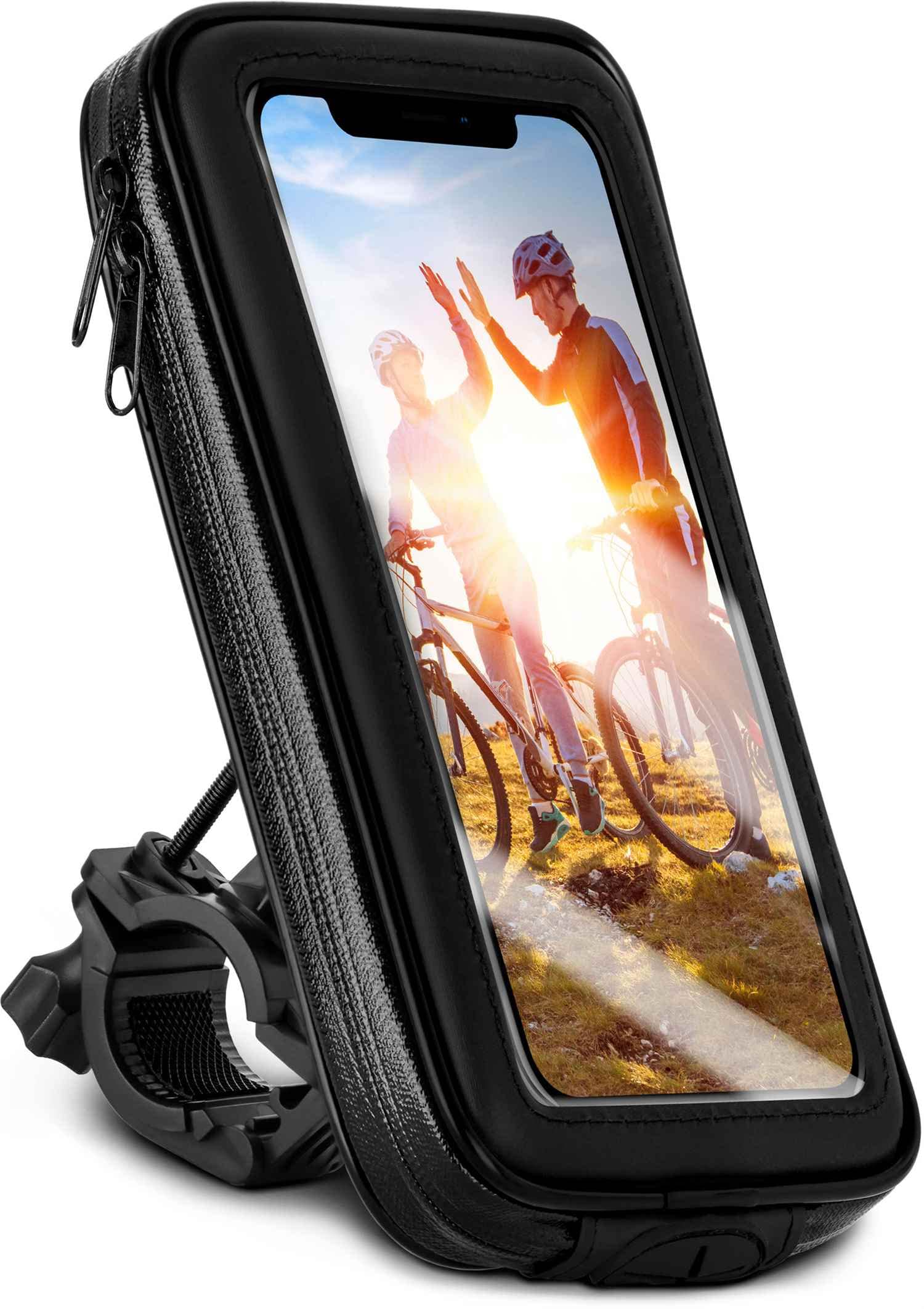 moex Fahrrad Handyhalterung kompatibel mit Apple iPhone 14 Pro Max - Lenkertasche mit Sichtfenster, neig- und drehbar, Lenker Halterung wasserdicht, Schwarz von moex