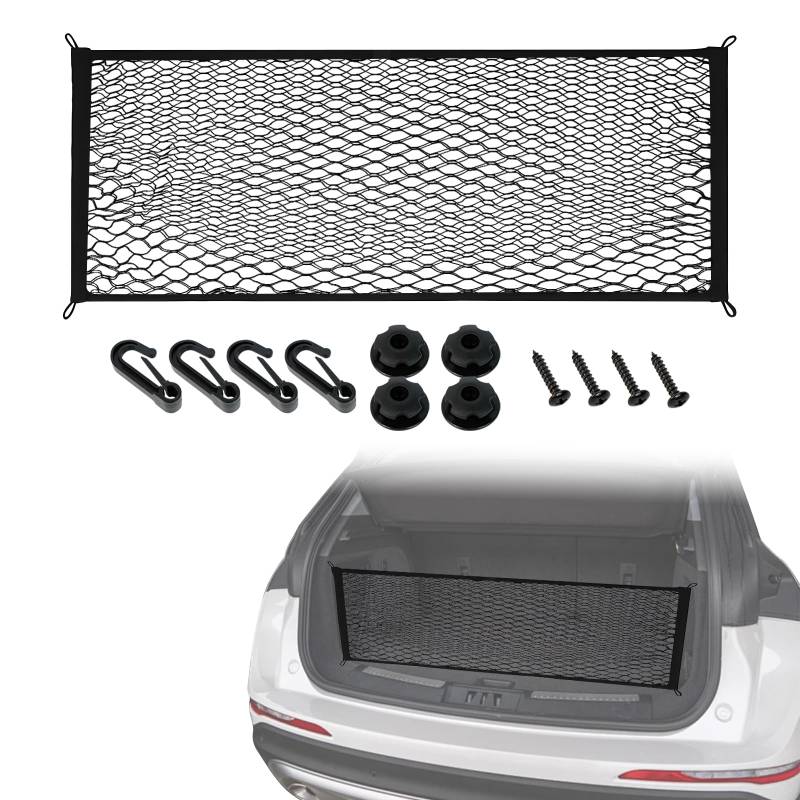 Gepäcknetz, Kofferraum Netz Doppellagig Hohe Elastizität aus Nylonnetzgewebe, Netztasche Auto Universal Modell, Aufbewahrungsnetz für Kofferraum, Sicheres Gepäckaufbewahren Im Kofferraum, 90*30cm von momgyaamz