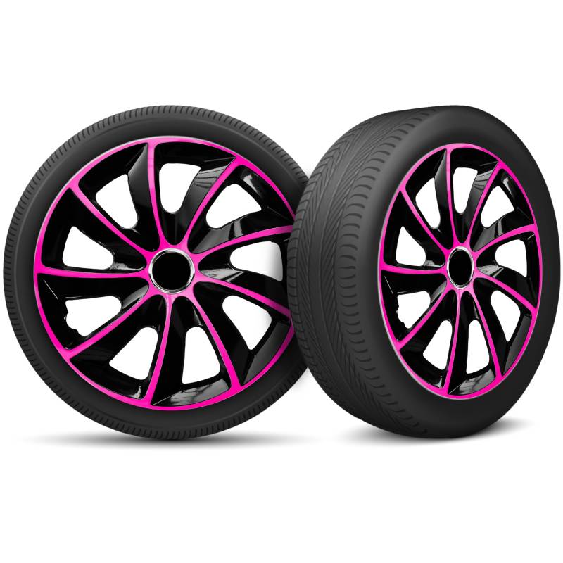 Auto Radkappen Radzierblenden 4er Set passend für alle Stahlfelgen - Einstellbarer Sicherungsring - 13 Zoll - Schwarz Rosa Pink von moto-MOLTICO