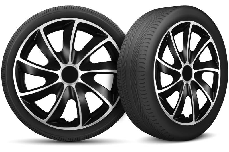 Radkappen 13 Zoll Radzierblenden 4er Set passend für alle Stahlfelgen - Einstellbarer Sicherungsring - Schwarz Silber von moto-MOLTICO