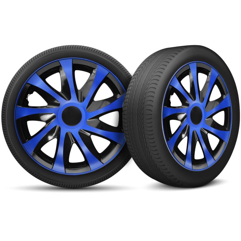 Radkappen 14 Zoll Radzierblenden 4er Set passend für alle Stahlfelgen - Einstellbarer Sicherungsring - Blau Schwarz von moto-MOLTICO