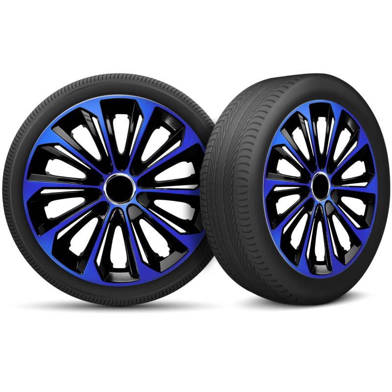 Radkappen 14 Zoll Radzierblenden 4er Set passend für alle Stahlfelgen - Einstellbarer Sicherungsring - Schwarz Blau von moto-MOLTICO