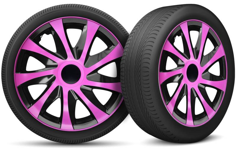 Auto Radkappen Radzierblenden 4er Set passend für alle Stahlfelgen - Einstellbarer Sicherungsring - 15 Zoll - Schwarz Rosa Pink von moto-MOLTICO