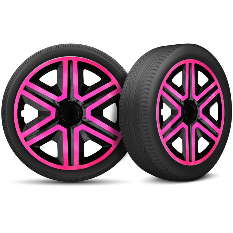 Auto Radkappen Radzierblenden 4er Set passend für alle Stahlfelgen - Einstellbarer Sicherungsring - 15 Zoll - Schwarz Rosa Pink von moto-MOLTICO