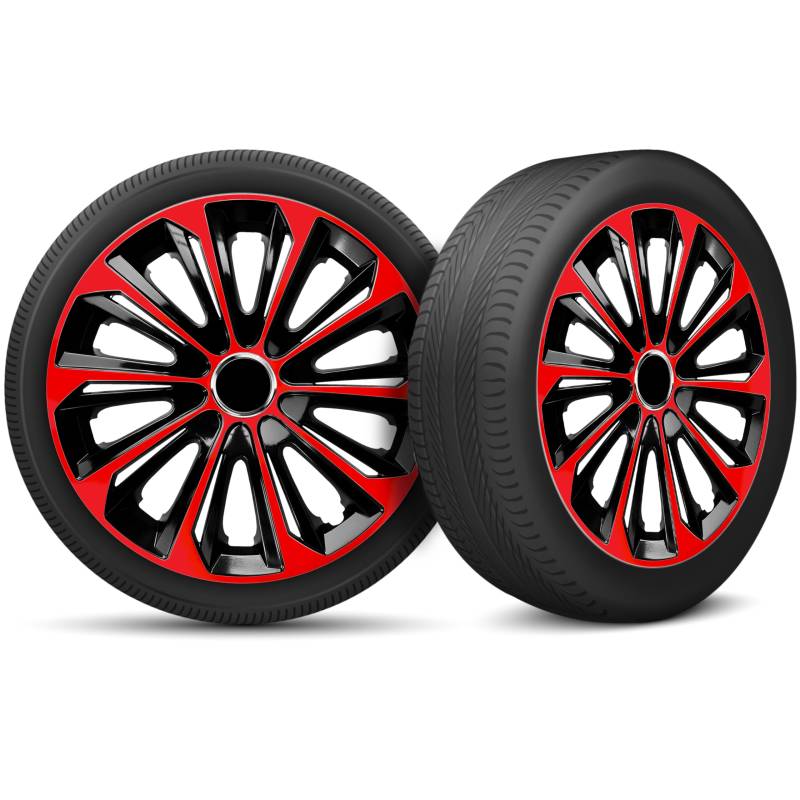 Radkappen 15 Zoll Radzierblenden 4er Set passend für alle Stahlfelgen - Einstellbarer Sicherungsring - Schwarz Rot von moto-MOLTICO