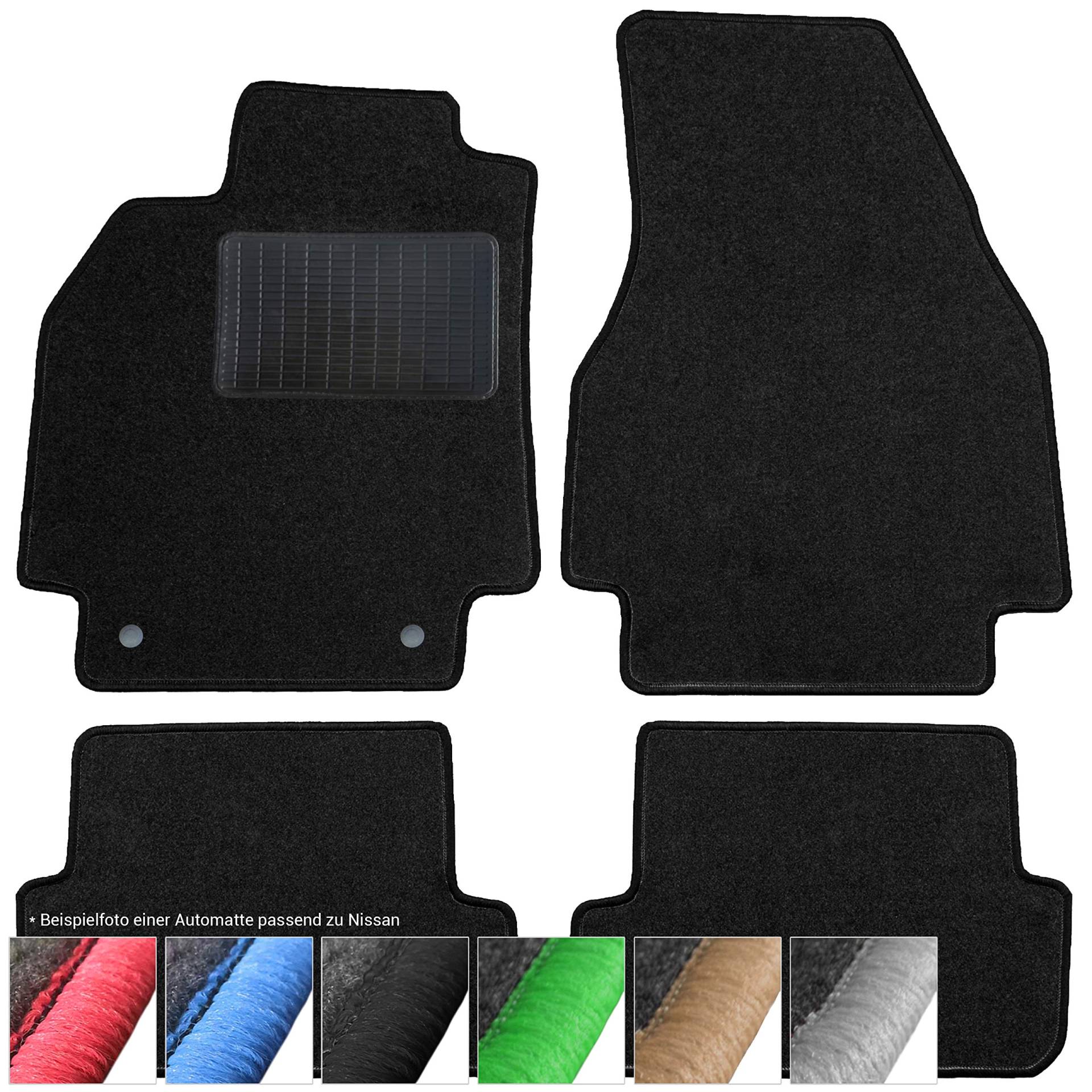 Fußmatten Auto Velours Autoteppiche Schwarz Automatten Set 4-teilig passend für Nissan Micra 2010-2016 (Schwarze - Ziernähte) von moto-MOLTICO