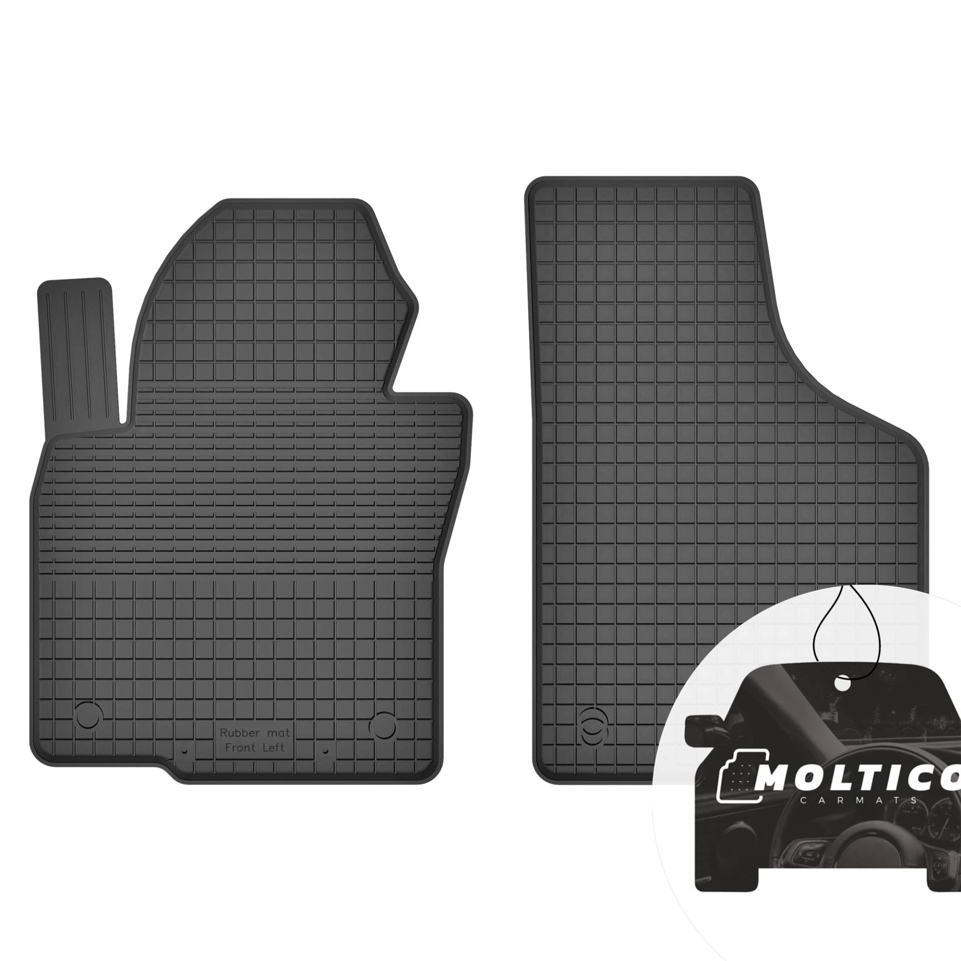 Vorne Gummimatten mit Rand Auto Fußmatten Gummi Automatten Passgenau 2-teilig Set - passend für Volkswagen Caddy III 2004-2020 von moto-MOLTICO