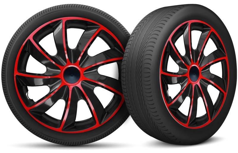 Radkappen 15 Zoll Radzierblenden 4er Set passend für alle Stahlfelgen - Einstellbarer Sicherungsring - Schwarz Rot von moto-MOLTICO