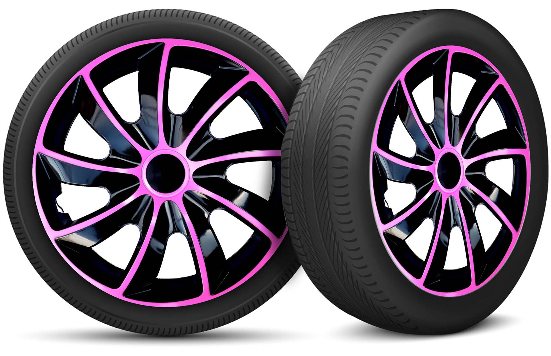 Auto Radkappen Radzierblenden 4er Set passend für alle Stahlfelgen - Einstellbarer Sicherungsring - 17 Zoll - Schwarz Rosa Pink von moto-MOLTICO