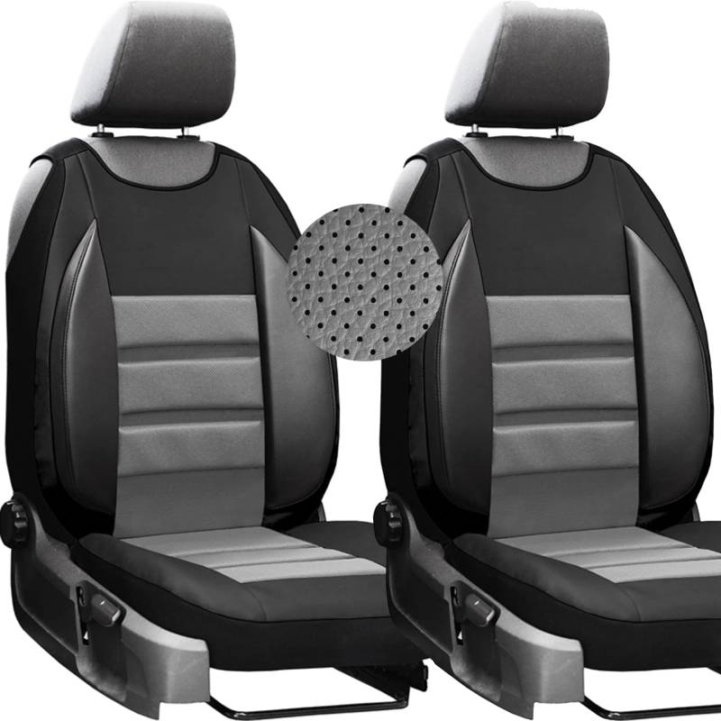 moto-MOLTICO Autositzbezüge – Autositzschoner Universalgröße - Sitzauflage Auto - Ökologisches Leder - Sitzbezug Auto Vordersitze, 2x Performance Grau von moto-MOLTICO