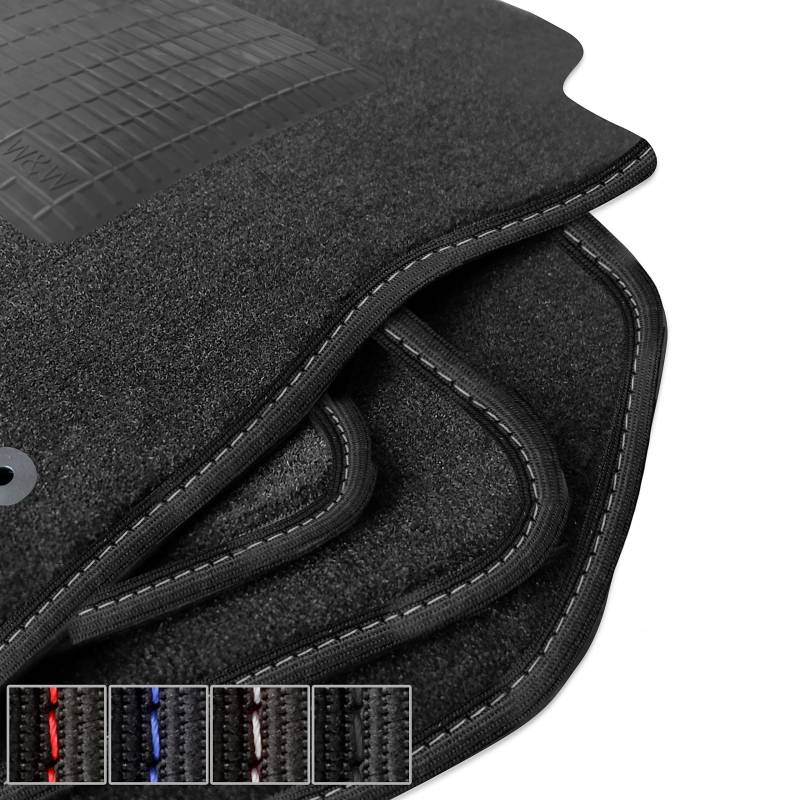 moto-MOLTICO Fußmatten Auto - Premium Qualität - Velours Autoteppiche passend für Jeep Grand Cherokee V 2021- - 4-teiliges Set - Schwarze Automatten mit Weißen Nähten von moto-MOLTICO